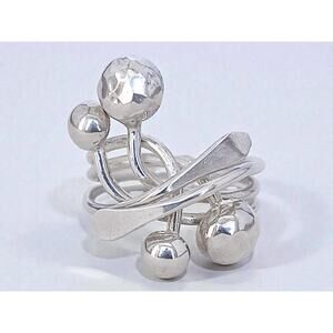 Vintage 925 Silver Modernist Multi Ball Ring Wrought Sculptural Statement